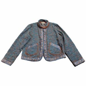 70s/80s Vintage YakMagik Metallic Floral Sequin Embroidered Jacket Teal/Orange M